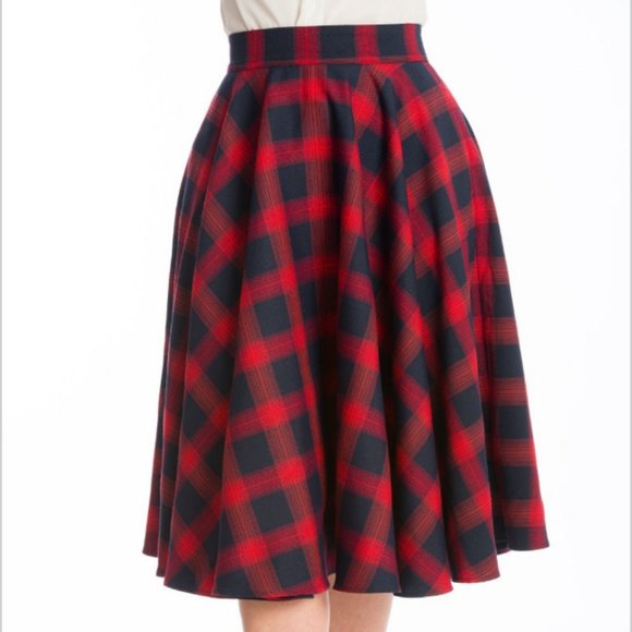NWT Banned Apparel Sweet Check Swing Skirt in Red Plaid with Pockets - Picture 1 of 16